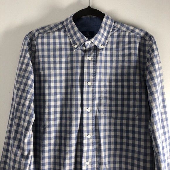 George Classic Fit Men’s Size Small (34-36) Gingham Gray Blue Button Down Shirt - Picture 2 of 16